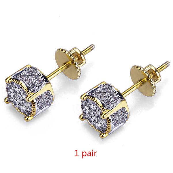 

earrings hip hop men women gold silver plated round micro inlaid zircon crystar stud earrings sale, Golden;silver