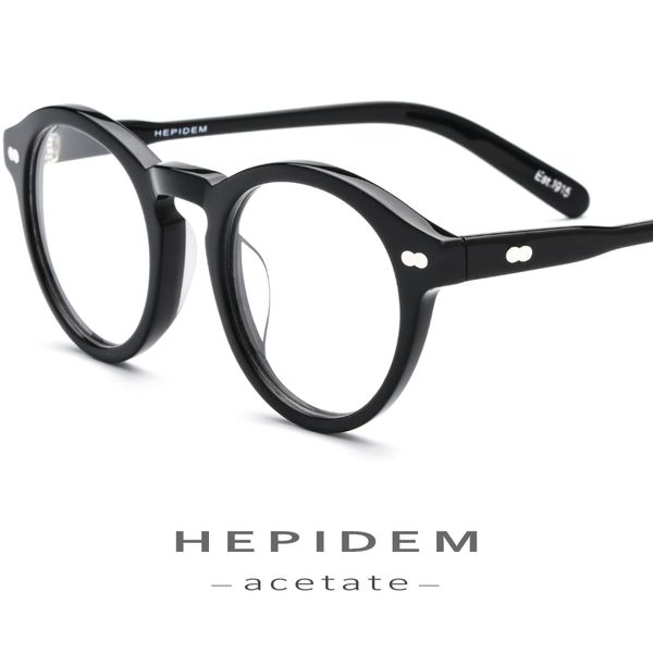 

acetate glasses frame men vintage round prescription eyeglasses women retro transparent myopia optical frames spectacles eyewear, Black
