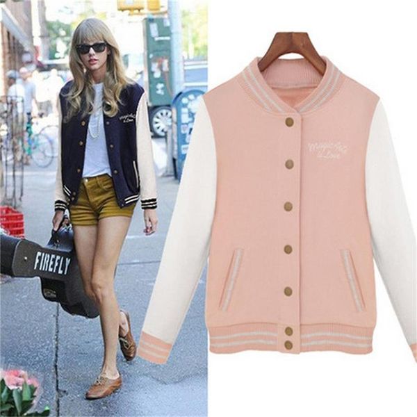 

жакеты колледжа casacos femininos 2018 осень-зима рукава сращивания бейсбол жакет пальто леди бомпер стиль harajuku, Black;brown