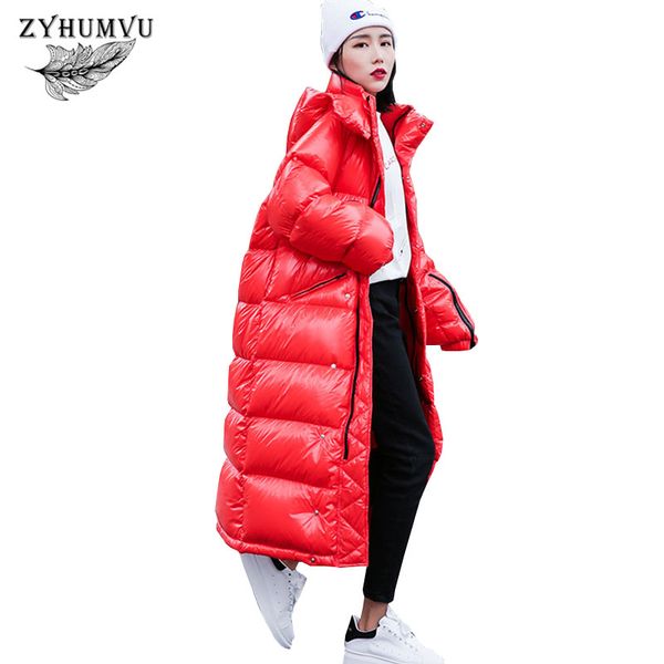 

2018 winter warm jacket women long down cotton coats harajuku letter thick hooded jackets parka plus size loose coat female zy08, Black