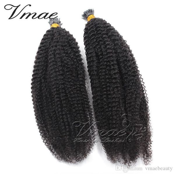

vmae mongolian 1g strand 100g natural color pre bonded afro kinky curly deep wave yaki keratin fusion i tip virgin human hair extension, Black