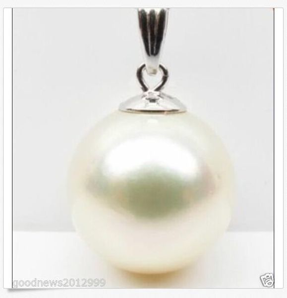 

huge 16mm south sea white perfect round shell pearl pendant 14k white gold, Silver