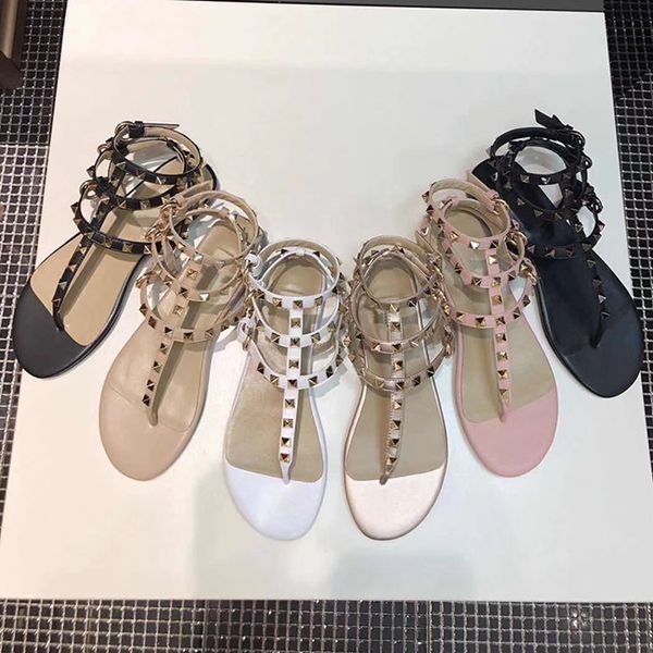 

fashion, and zapatos mujer color rivets spiked gladiator flat sandals stones studded flip sandal big size designe, Black