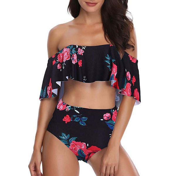 

women falbala bikini set high waisted bandeau bikini swimsuits bottom flounce swimsuit bathing beachwear 2019 mujer