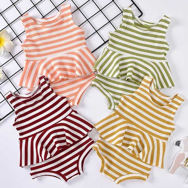 

полосатый baby girl summer одежда set 2020 эпикировка ребристые top вязаные шорты младенцев девочка одежда хлопок cute baby одежда, White