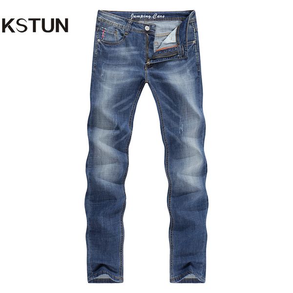 

kstun men's jeans summer thin casual slim skinny jeans stretch denim pants trousers classic cowboys young man jean male homme 38, Blue