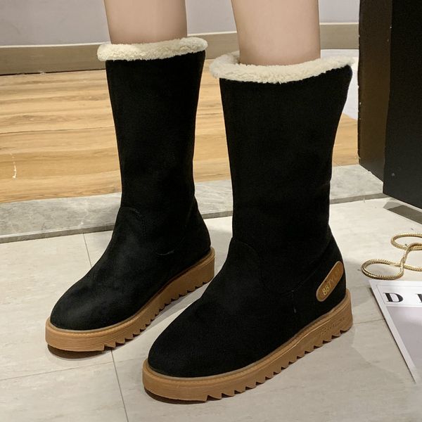 

size 35-40 2019 new arrived mid calf boots women winter simple black orange shoes woman flat heels female soft casual snow boot