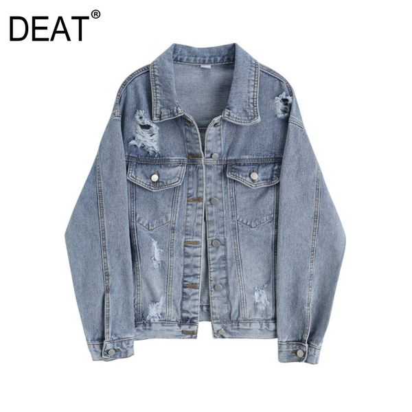 

deat] 2019 new spring summer lapel long sleeve brief hole single breasted temperament denim jacket women coat fashion 13d002, Black;brown