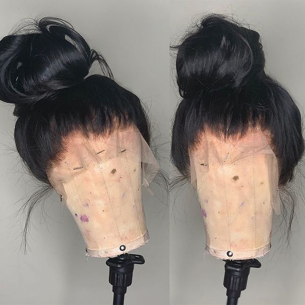 

straight glueless full lace human hair wigs 180 density hd transparent brazilian long wig pre plucked with baby hair, Black