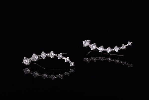 

jewelry ear crawler climber stainless rhinestone u shape 7 crystal cluster stud earrings, Silver