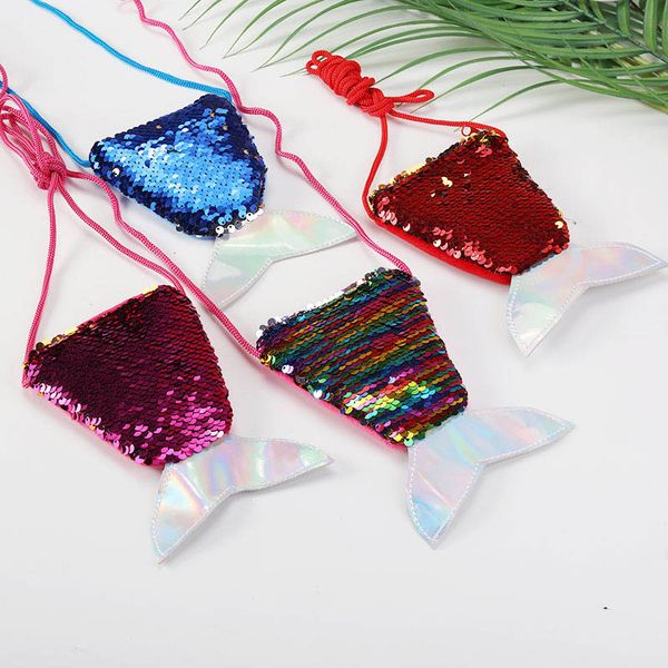 

mermaid sequins coin purse with lanyard mermaid fish shape tail coin pouch bag portable glittler wallet bag
