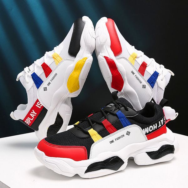 

urban youth men's shoes trend sharp change old shoes leather mesh sports men's casual comfortable sole bump texture, Black