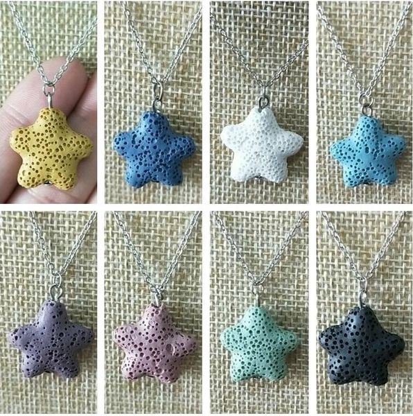 

starfsh lava rock bead volcano necklace aromatherapy essential oil diffuser necklaces black lava pendant stainless steel chain jewelry, Silver