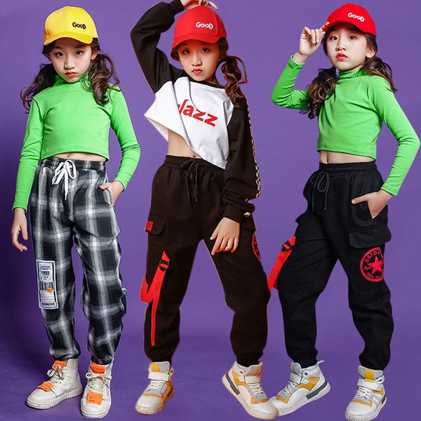 

new children's hip-hop suit spring girls long-sleeved jazz dance costume hiphop street wear catwalk costume tide for kids dl5459, Black;red
