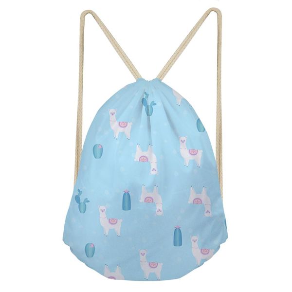 

haoyun fashion women drawstring bags kawaii alpaca prints girls linen string backpack rucksack travel mini storage pouch dropper