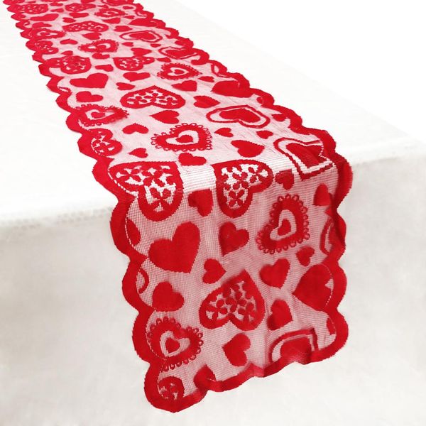 

33x183cm heart shaped lace table runners valentine's day poinsettia lace fabric tablecloth wedding home party decoration