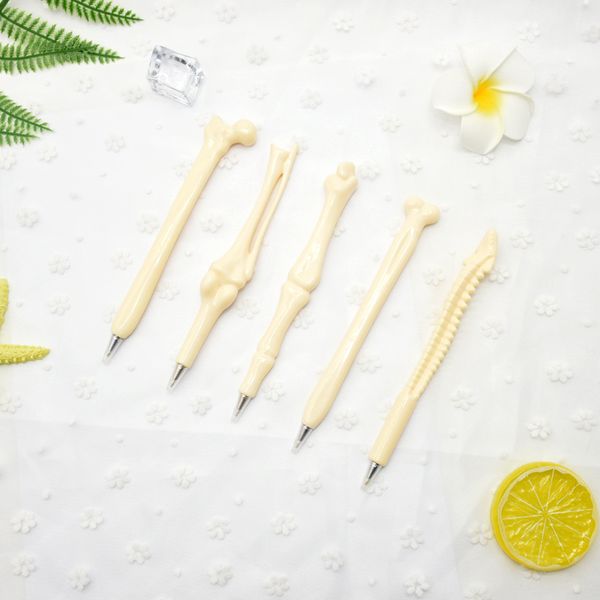

5 pcs novelty bone shape ballpoint pen 0.7mm blue ink refill writing ball pens school office stationery gifts supplies, Blue;orange