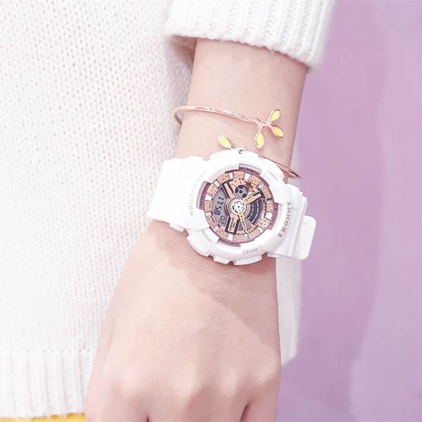 

2019 new multifunction electronic sport watch woman waterproof silicone student wristwatches big dial clock gift montre femme, Slivery;brown