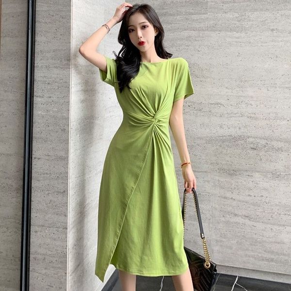 

2020 new summer women solid package hip slit dresses female korean style fashion personality waist kink dress vestidos t56, Black;gray
