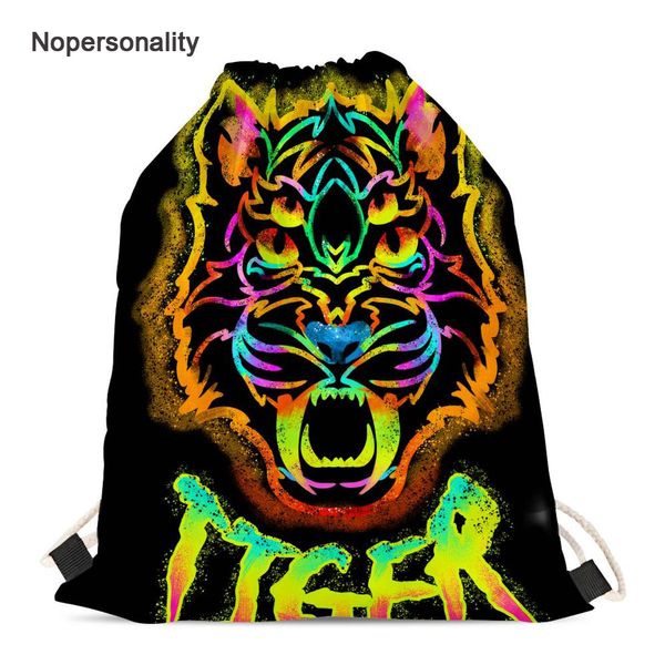 

nopersonality colorful men women tiger head drawstring bags cool kids travel storage pouch portable girls string backpack