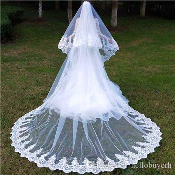 

2018 real ps 2 layers sequins wedding bridal veils lace cathedral woodland wedding veils with comb long white ivory 2 t bridal veils, Black