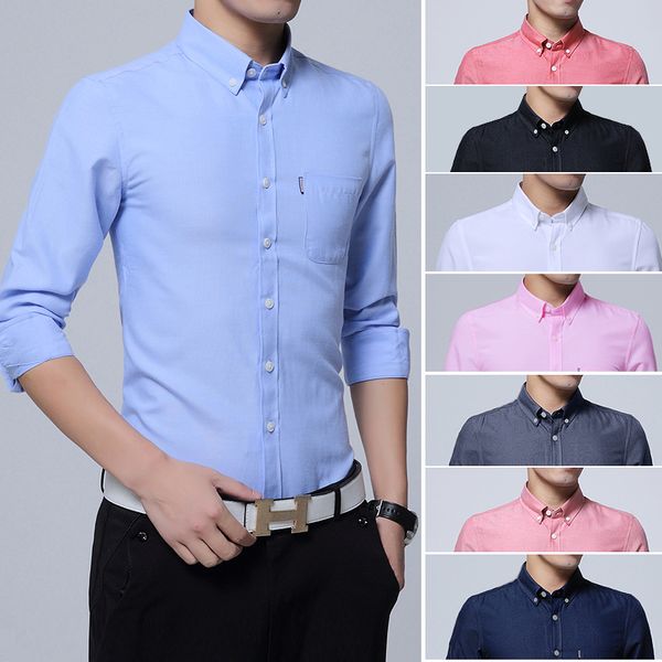 

brand men oxford shirt 2020 korean wild slim long sleeve casual shirts solid business dress shirt camisa masculina 9 colors 5xl, White;black