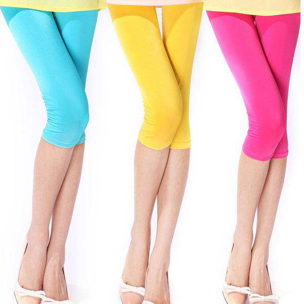 

simple fashion women slim ice silk leggings candy color printing high waist pencil pants push up cool and breathable new legging, Black