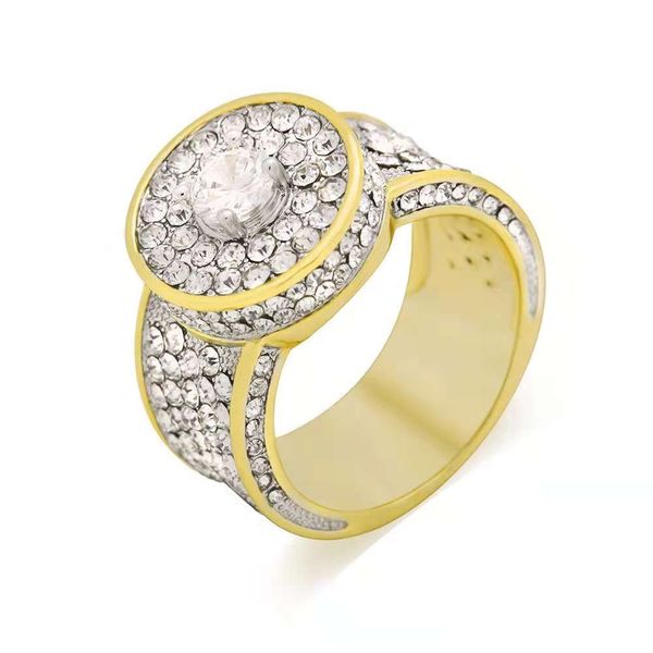 

hip hop diamonds cluster ring for men gold rings classic full diamond copper real gold plated luxury designer jewelry gifts for boyfriend, Golden;silver