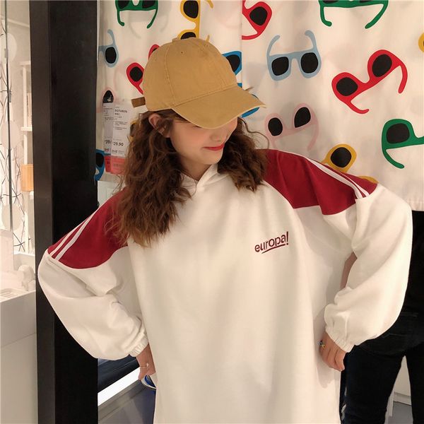 

женщина толстовка осень зима мода streetwear свитер женщины сыпучего капюшон тонкой tide дикого пуловер уличной размер одежда m-2xl оптовой, Black