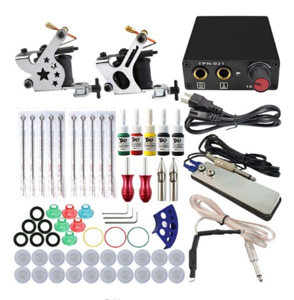 

tattoo guns kits sell complete machine kit set 2 coils 5 colors black pigment sets power beginner grips permanent makeup