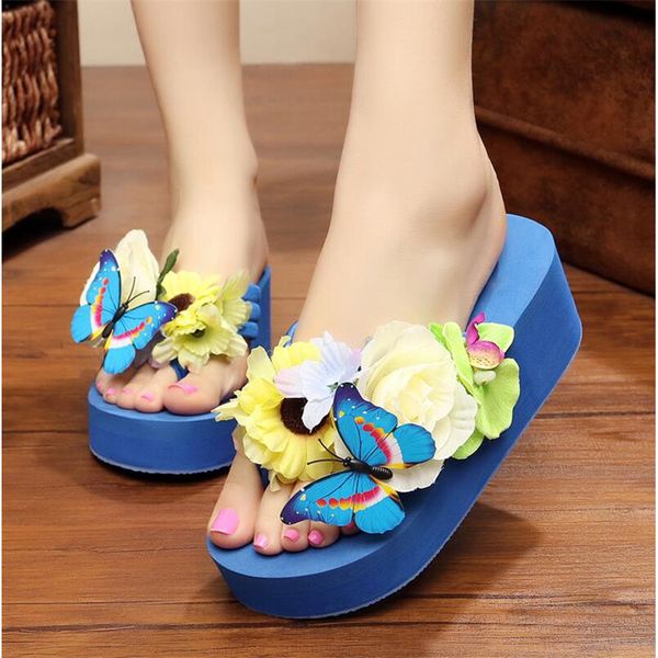 

2019 color bottom butterfly love flower girl flower beach shoes flip flops slippers sandals female summer non-slip shoes, Black