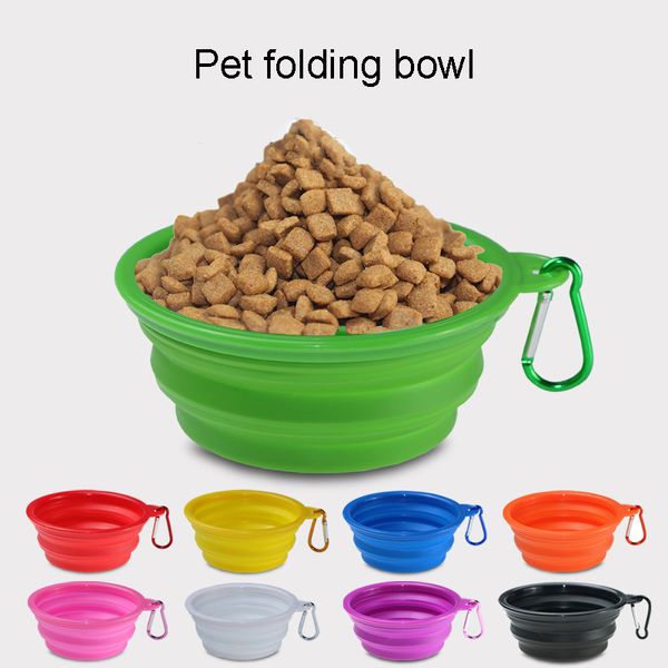 

multicolors silicone pet folding bowl retractable utensils bowl puppy drinking fountain portable outdoor travel bowl carabiner bh1862 cy