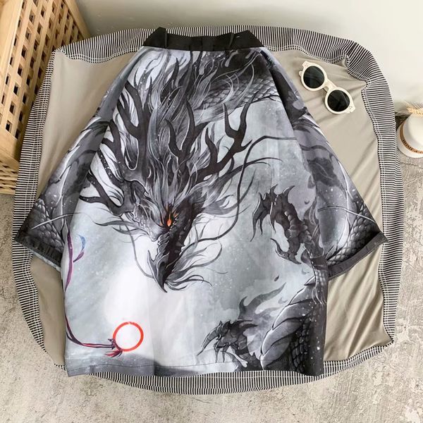 

men's casual shirts bxyichen original chinese style summer thin cardigan tang suit retro robe japanese kimono seven-point sleeve jacket, White;black