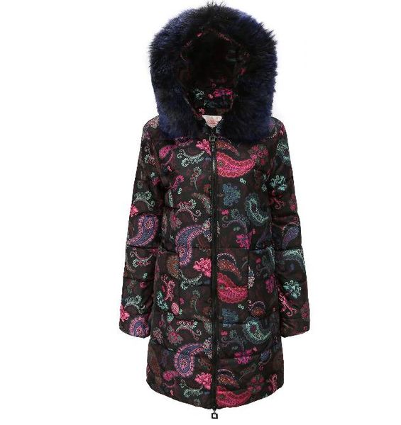 

women down clothes printing drop shopping polyester designer silk like imitation fur collar winter warm jacket fashion dress, Tan;black