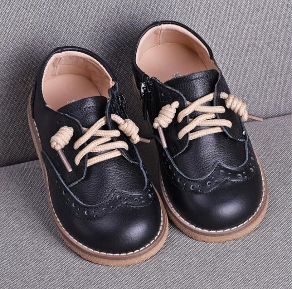 

genuine leather children' shoes 2019 autumn new boys/girls british retro black student performance shoes soft bottom baby shoe, Black;grey