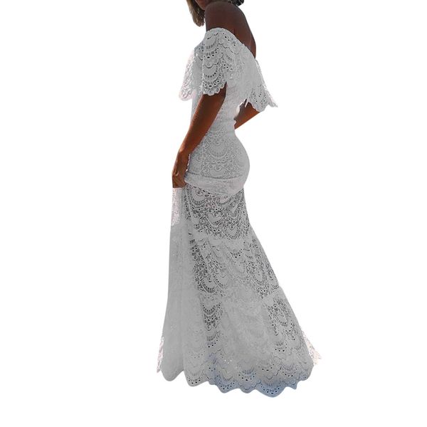 

women sling cross wedding beach elegant party evening slim hollow lace dress, Black;gray