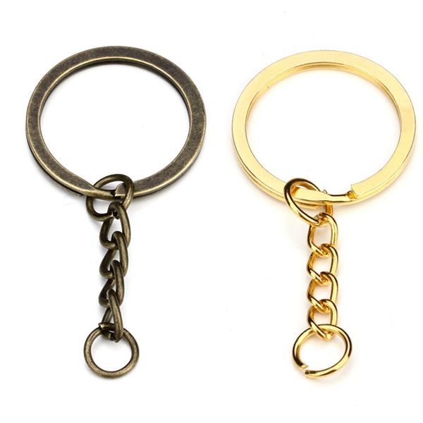 

gold/silver color 28mm keyring keychain split ring with short chain key rings women men diy key chains accessories 20pcs