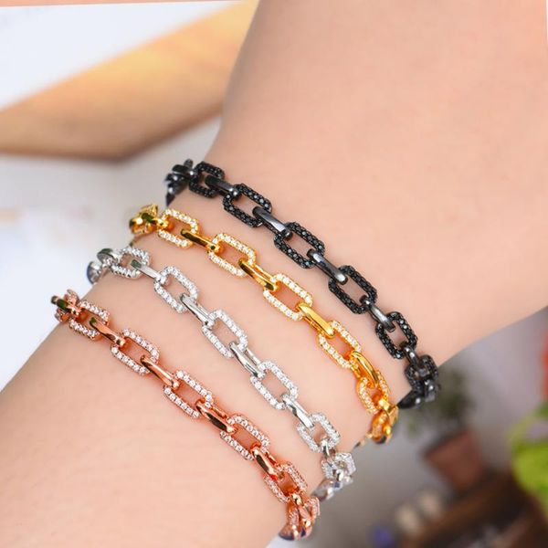 

godki handmade luxury thick chain bracelets trendy full shiny cubic zirconia rock women party show fashion jewelry making 2020, Black