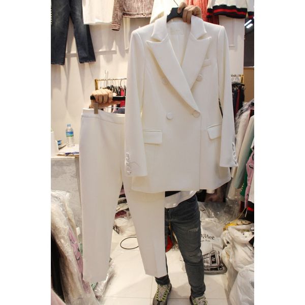 

new spring women suits professional slim small suit pants suit temperament jacket 2 pieces set female wear to business, White