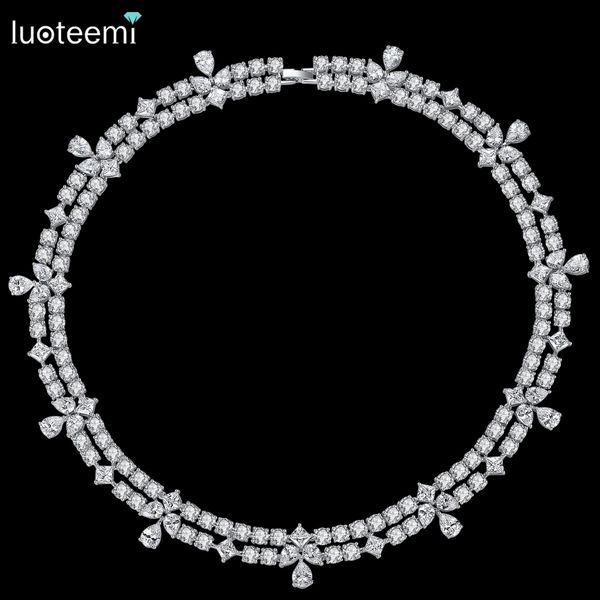 

luoteemi new luxuries delicate wedding jewelry bridal necklace flower round square waterdrop crystal statement bridesmaid choker, Slivery;golden