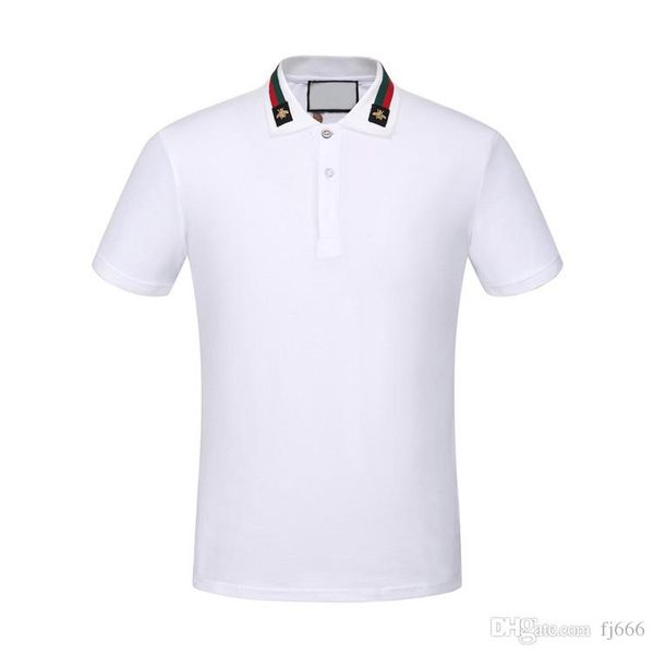 

2019 моды классических черного белого дизайнера мужских рубашек поло змейка пчела цветочных вышивка коротких рукава случайных мужчины поло, White;black