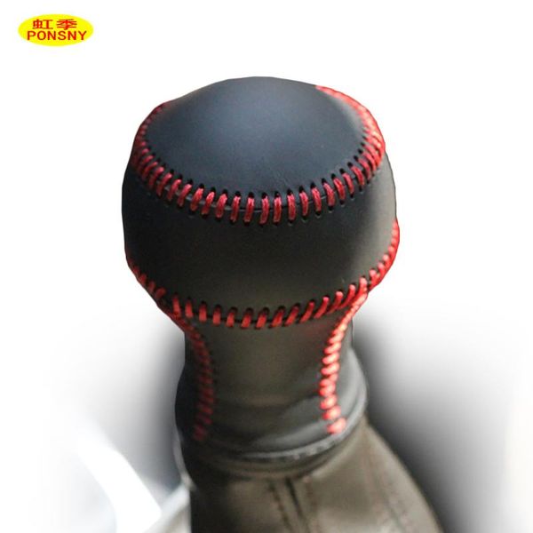 

ponsny car gear covers case for yaris l manual shift genuine leather hand-stitched black gear cover