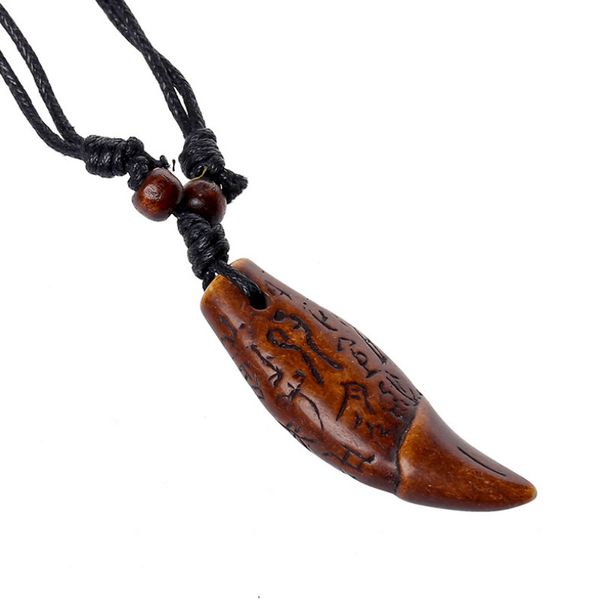 

старинные ретро этнические резные кулон ожерелье спайк волчий зуб шарм для мужчин женщин длинная веревка заявление цепи мода панк ювелирные, Silver