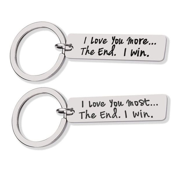 

custom couple jewelry keychain i love you more the end i win stainless steel charm keyring valentines day gift husband wife gift, Silver