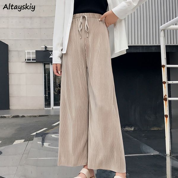 

pants women elastic waist solid wide leg loose simple casual korean style fashion solid summer daily womens streetwear all-match, Black;white