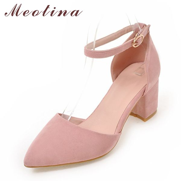 

meotina high heels women pumps two piece thick heels ladies party pink shoes summer buckle ankle strapfootwear large size 33-43, Black