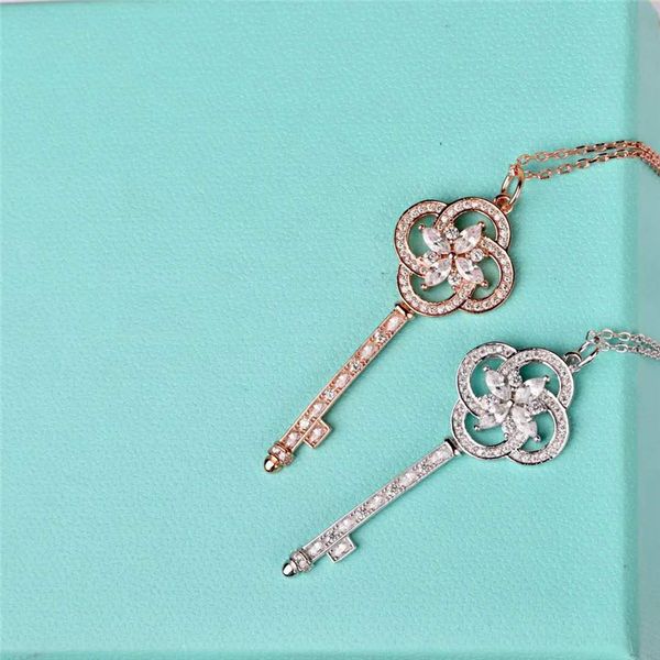 

the classical charm full zircon windmill flowers key pendant accessories s925 clavicle chain necklace ladies valentine day gift, Silver