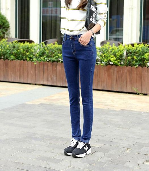

2020 spring summer new female high waisted jeans women pencil pants women tight trousers ladies pants large size 25-32, Blue