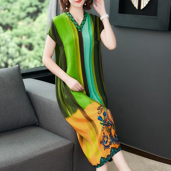 

4xl new 2019 women dress elegant floral summer short sleeve vestidos vintage print faux silk dresses high quality, Black;gray
