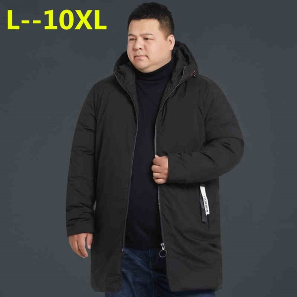 

plus size 10xl 8xl 6xl 5xl new long parka men brand-clothing thick warm winter jacket male cotton quilted coat men, Black